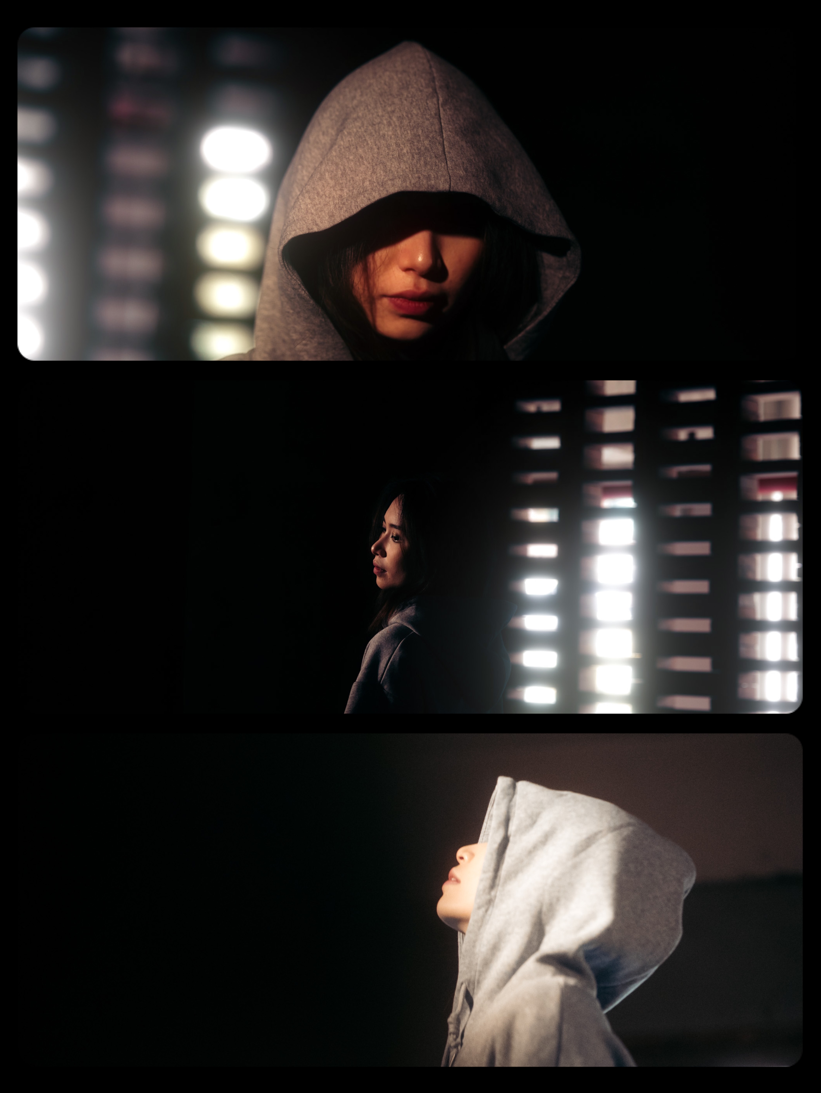 暗调帽衫女生三联